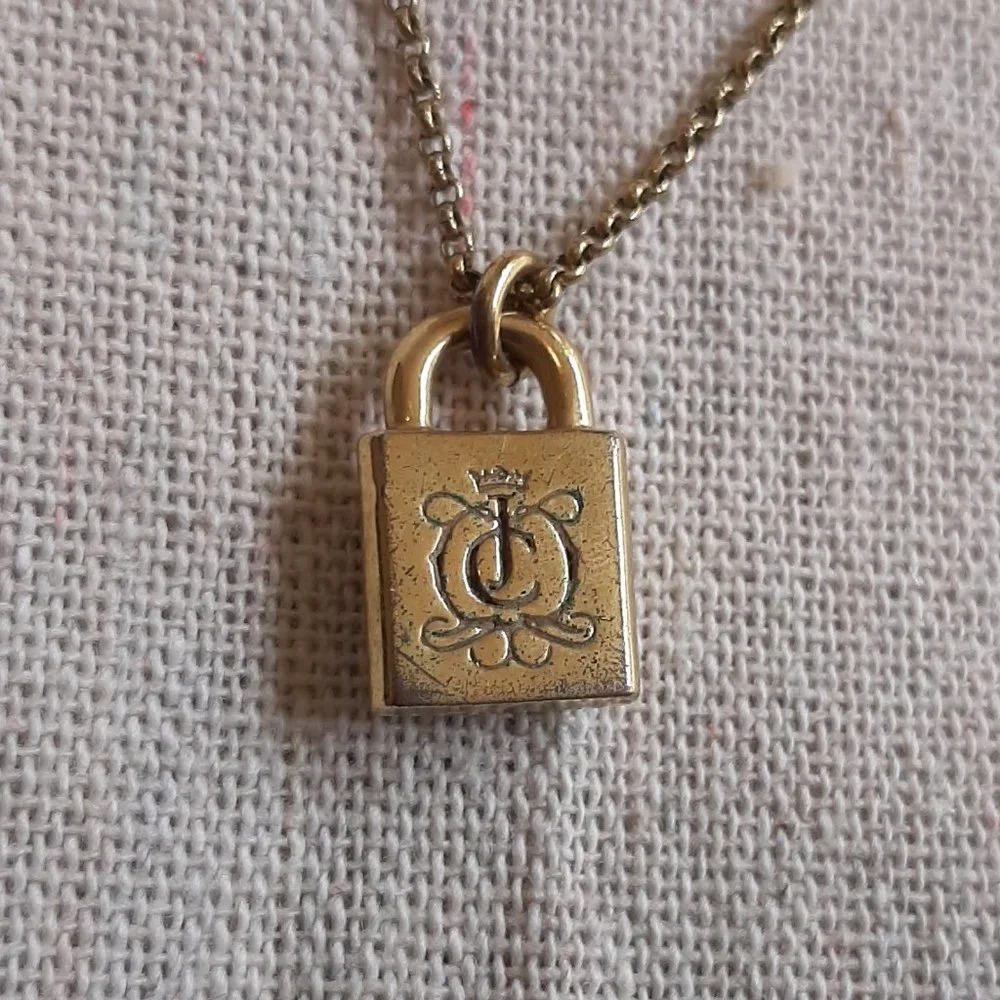 Juicy Couture Brass Gold Tone Padlock Charm Pendant Necklace
